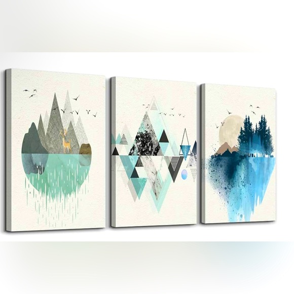 MHARTK66 Other - NEW Abstract Geometry Mountain Wall Artworks, 3 Panels, 12x16 inch, 3 Piece Set.